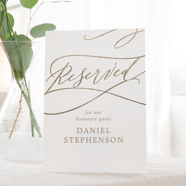 Signe De Table Mémorial de calligraphie d'or romantique Réservé (Créateur téléchargé)