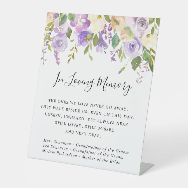 Signe De Table Mémorial de mariage floral violet rustique (Recto)