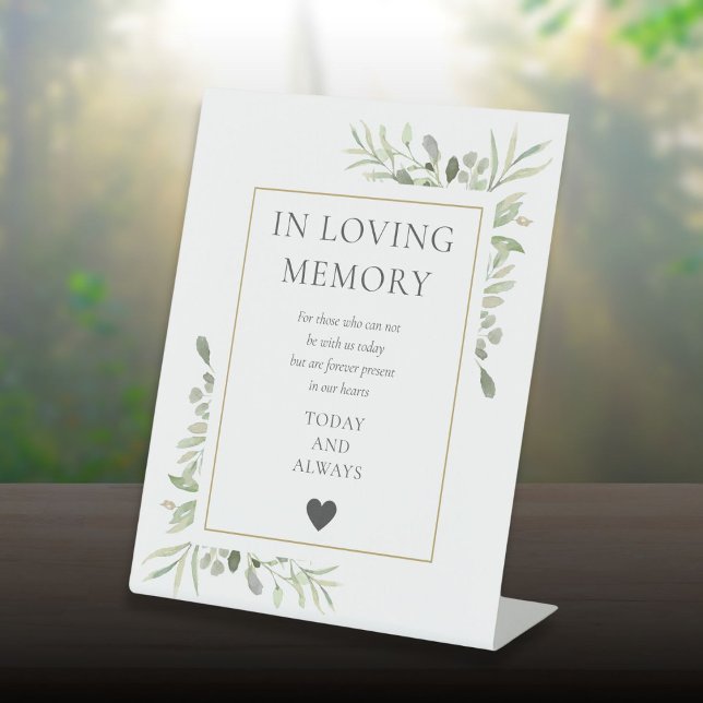Signe De Table Mémorial de verdure En souvenir affectueux (In Loving Memory Memorial Greenery Pedestal Sign)
