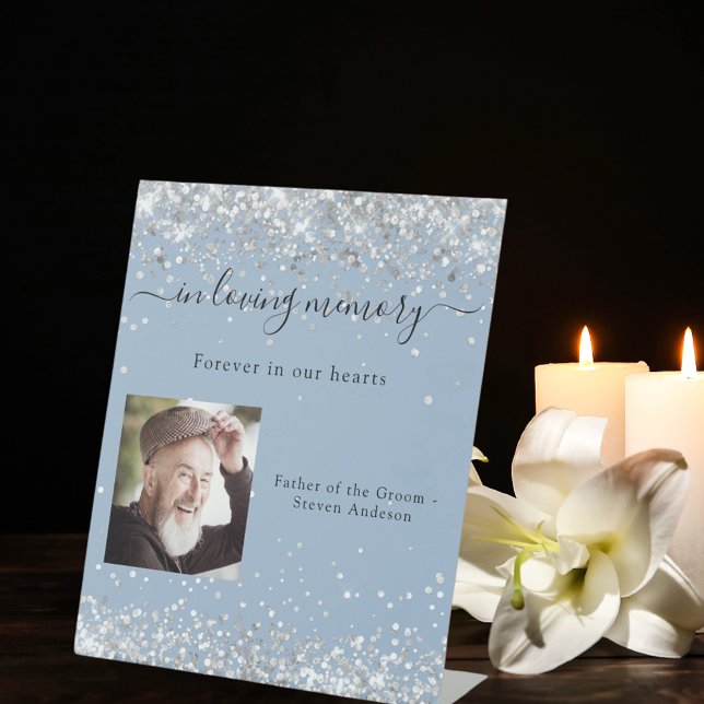 Signe De Table Mémorial du mariage de photo bleu Dusty (Créateur téléchargé)