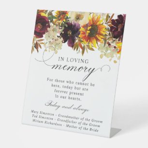 Signe De Table Mémorial du Mariage floral du tournesol bordeaux j