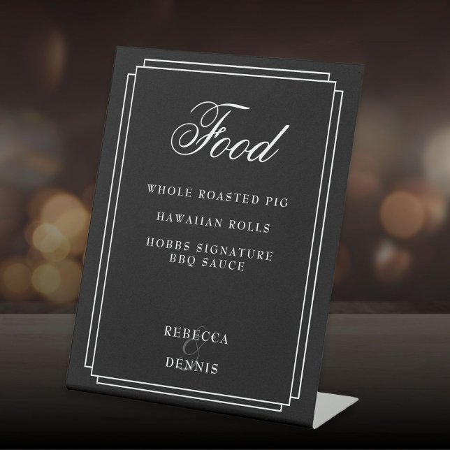 Signe De Table Menu Art Déco Noir Et Blanc (Art Deco Black And White Food Menu Pedestal Sign)