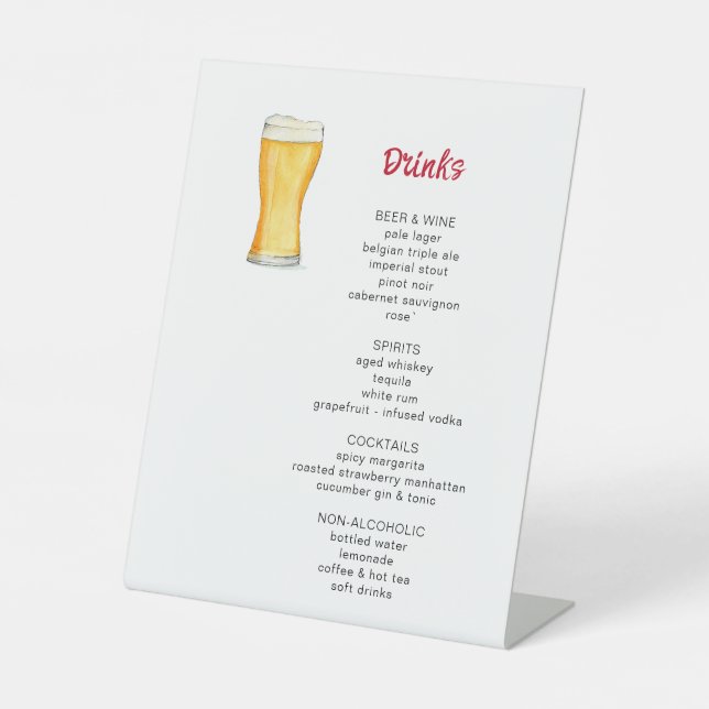 Signe De Table Menu Boissons de bière et de pizza Party (Recto)