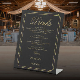 Signe De Table Menu Boissons Mariage Art Déco Noir Et Or Chic