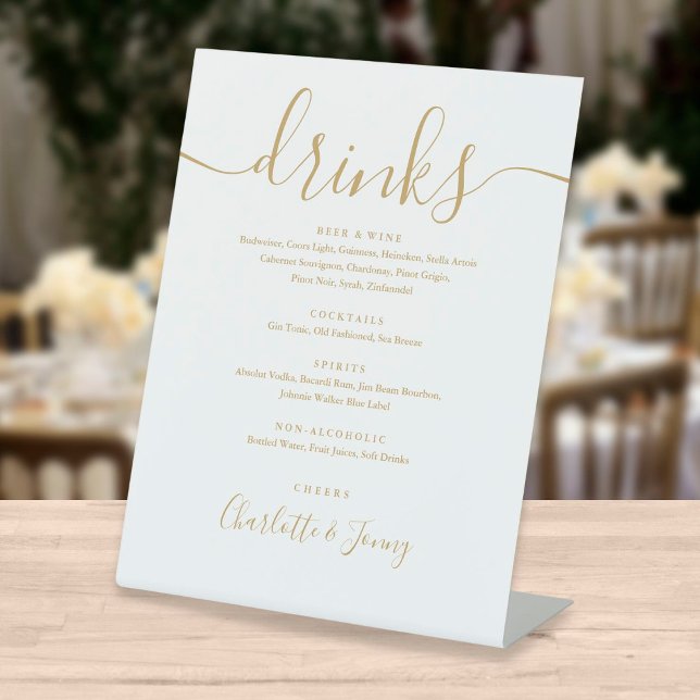 Signe De Table Menu Boissons Mariage Gold Signature Script (Créateur téléchargé)