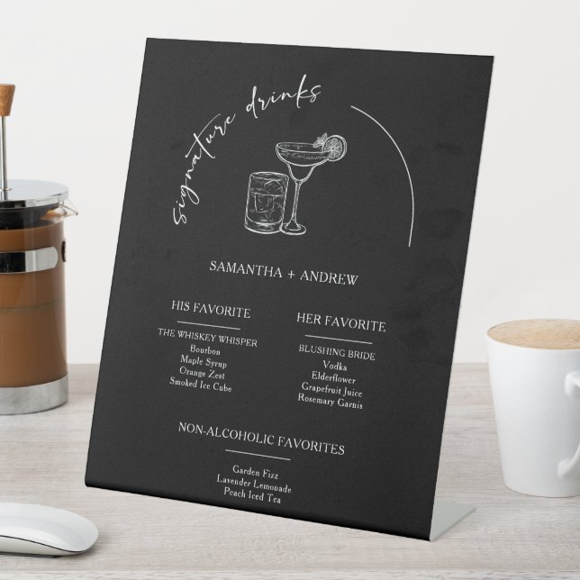 Signe De Table Menu Boissons Noires Modernes (In SItu)