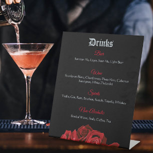 Signe De Table Menu Boissons noires Roses rouges