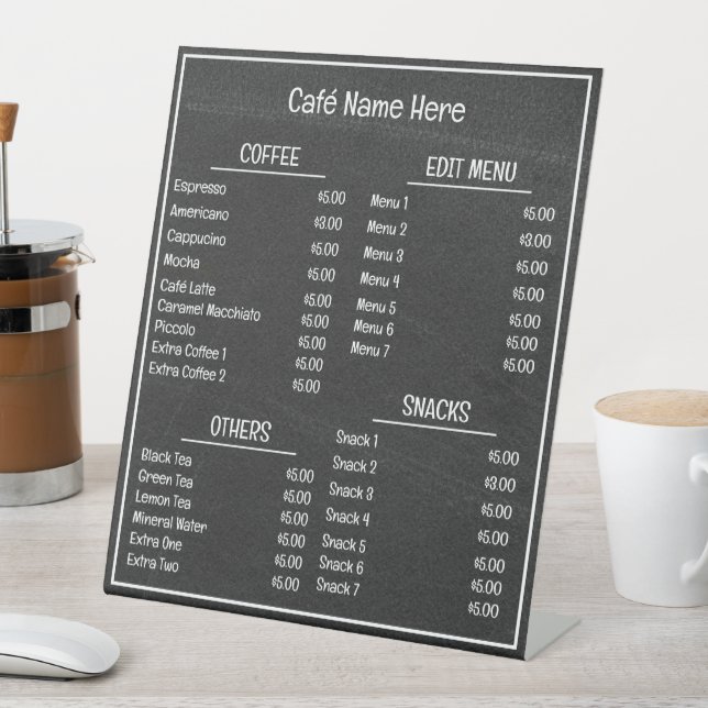 Signe De Table Menu Café Café Arrière - plan Blackboard Café (In SItu)