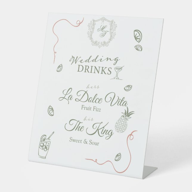 Signe De Table Menu Caste Mariage Monogramme Boissons (Recto)