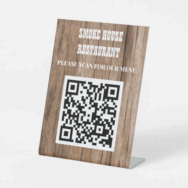 Signe De Table Menu Code QR en bois rustique (Recto)