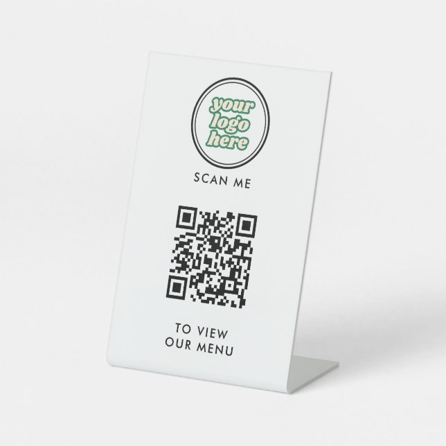 Signe De Table Menu Code QR | Logo blanc Moderne sans contact (Recto)