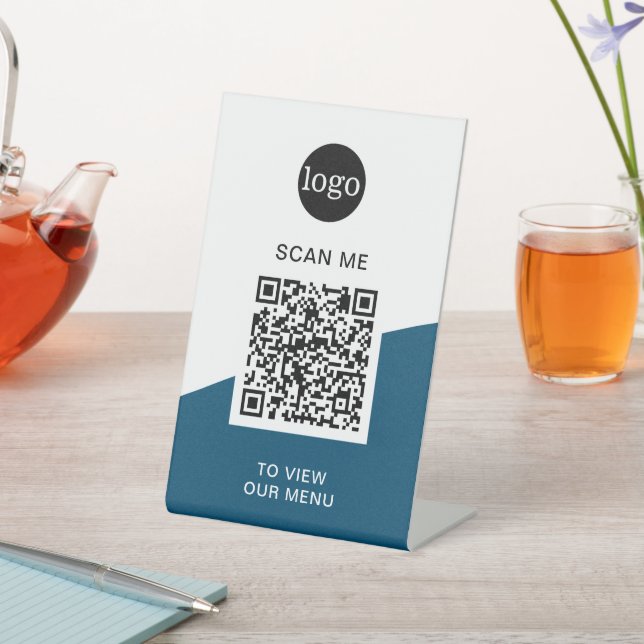 Signe De Table Menu Code QR | Logo moderne sans contact (In SItu)