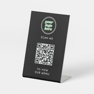 Signe De Table Menu Code QR   Logo noir sans contact moderne