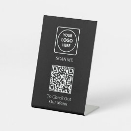 Signe De Table Menu Code QR noir | Écran moderne sans contact