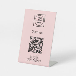 Signe De Table Menu Code QR Rose | Logo Moderne Sans Contact