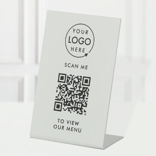 Signe De Table Menu Code QR   Votre logo gris sans contact modern
