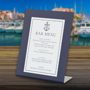 Signe De Table Menu de bar classique à l'ancre nautique bleu mari