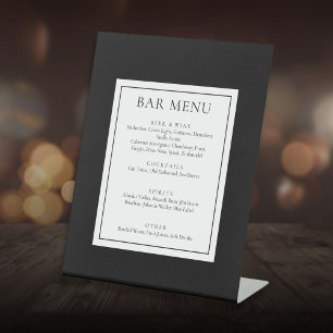 Signe De Table Menu de bar classique moderne noir et blanc