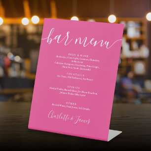 Signe De Table Menu de bar de mariage à écriture signature rose v