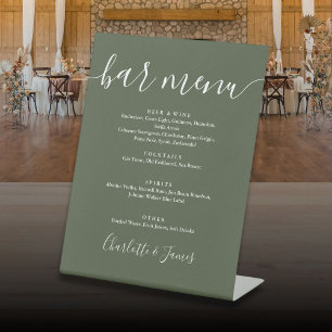 Signe De Table Menu de bar de mariage à l'écriture signature vert