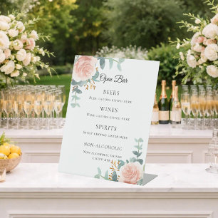 Signe De Table Menu de bar floral eucalyptus rose saumon