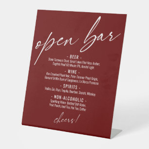 Signe De Table Menu de bar ouvert bordeaux écriture manuscrite co