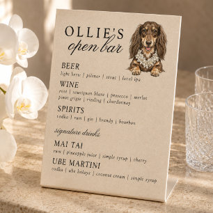 Signe De Table Menu de bar ouvert pour mariage de Dachshund tropi