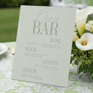 Signe De Table Menu de bar ouvert vert sauge moderne pour mariage