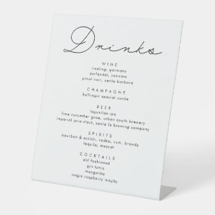 Signe De Table Menu de boissons Mariage de script de calligraphie