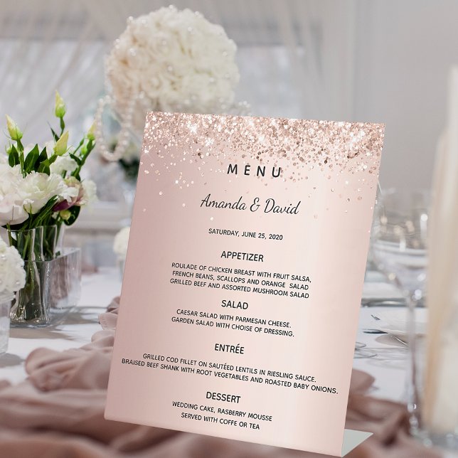 Signe De Table Menu de dîner de mariage en rose gold pailleté (Créateur téléchargé)