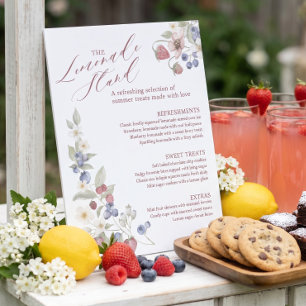 Signe De Table Menu de la Baby Shower Berry Sweet Lemonade Stand