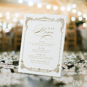 Signe De Table Menu de la barre de Mariage de script Vintage Gold