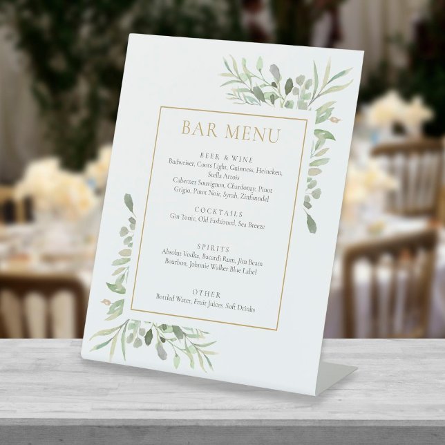 Signe De Table Menu de la barre de verdure aquarelle (Créateur téléchargé)