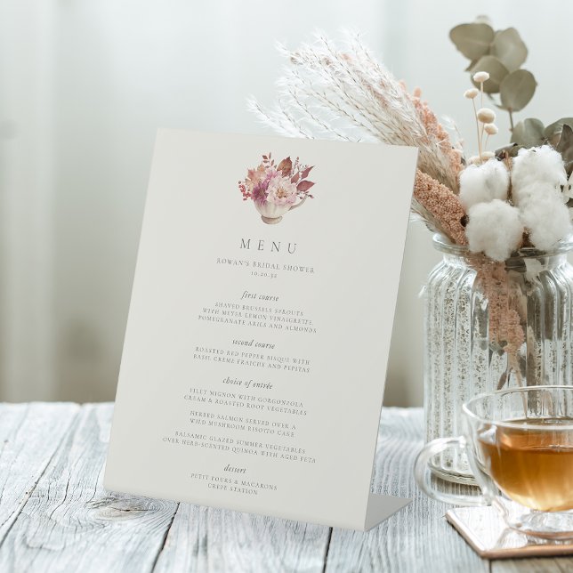 Signe De Table Menu de la Tasse de Thé Florale d'Automne pour une (Créateur téléchargé)