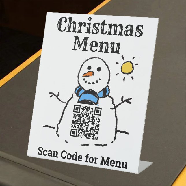 Signe De Table Menu de Noël Snowman avec clignotant de code QR (Créateur téléchargé)