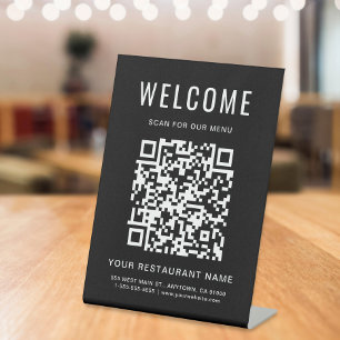 Signe De Table Menu de restaurant moderne avec code QR sur un sup