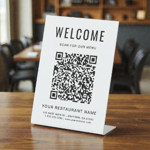 Signe De Table Menu de restaurant moderne sur table avec code QR