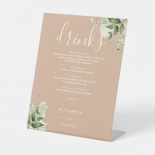 Signe De Table Menu des boissons de mariage à la flore bronzée