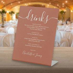 Signe De Table Menu des boissons de mariage à l'écriture signatur