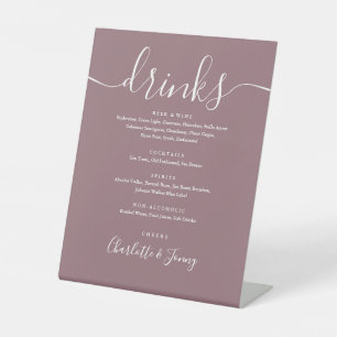 Signe De Table Menu des boissons de mariage en écriture Mauve Sig