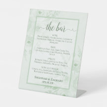 Menu des boissons ou du bar de mariage floral vert