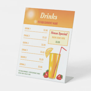 Signe De Table Menu des Boissons Tropicales à l'Orange pour un Ba