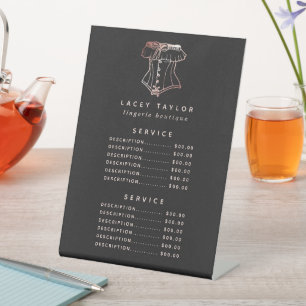 Signe De Table Menu des prix du service de lingerie avec logo de 