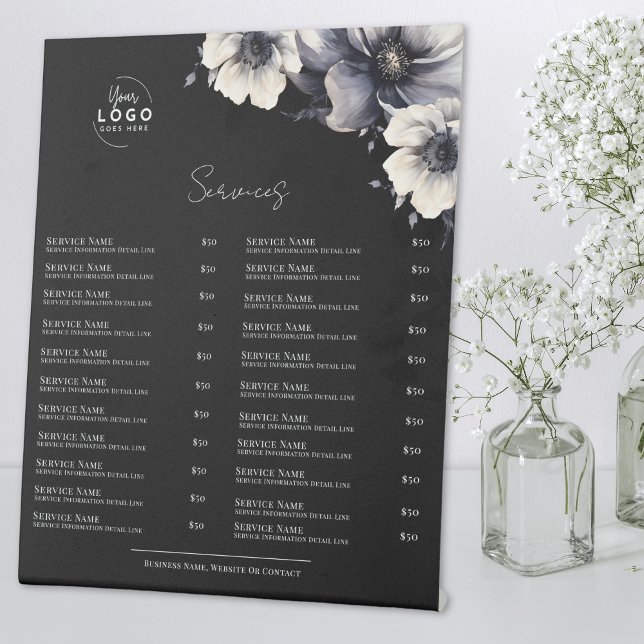 Signe De Table Menu des services Noir Blanc (Black White Services Menu Pedestal Sign)
