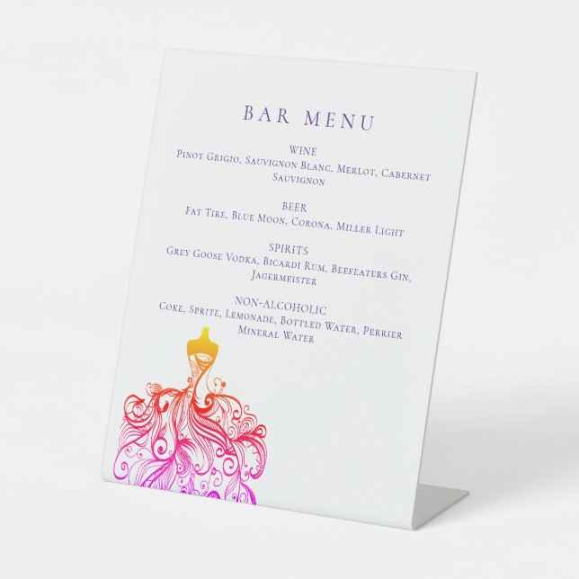 Signe De Table Menu élégant du bar à robe Quinceañera (Recto)