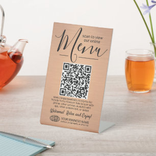 Signe De Table Menu Générateur de code QR & Logo Faux Cuivre méta