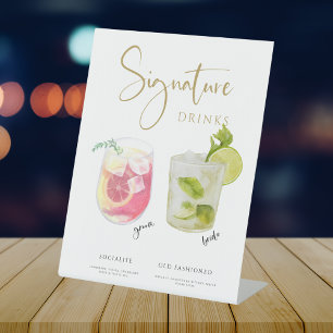 Signe De Table Menu Golden Modern Mariage Signature Boissons