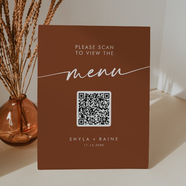 Signe De Table Menu Mariage Boho Chic Terracotta QR Code (Créateur téléchargé)