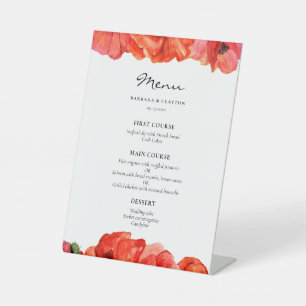 Signe De Table Menu mariage d'aquarelle de pavois rouges