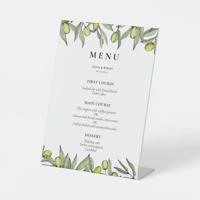 Signe De Table Menu mariage de branche Olive moderne (Recto)